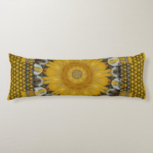 African Print Sunflower Golden Design  Body Cushion (Front)
