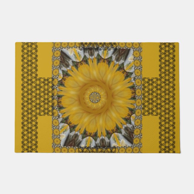 African Print Sunflower Golden Design  Doormat (Front)