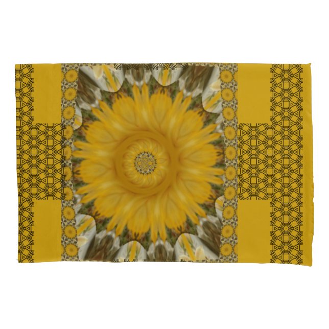African Print Sunflower Golden Design Queen Size   Pillowcase (Front-Left)