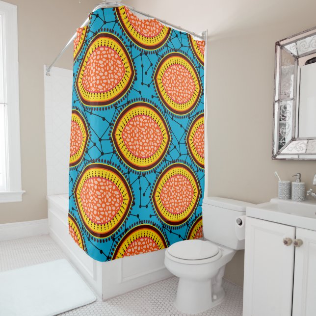 African Print, Wax Pattern Shower Curtain (In Situ)