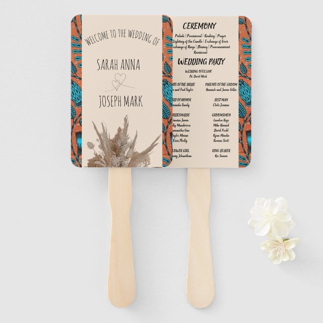 AFRICAN PRINT WEDDING PROGRAM HAND FAN (Front and Back)