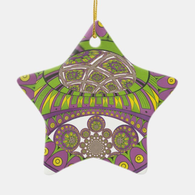 African Purple and Yellow Kaleidoscope Traditional Ceramic Tree Decoration (Front)