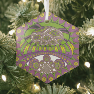 African Purple and Yellow Kaleidoscope Traditional Glass Tree Decoration