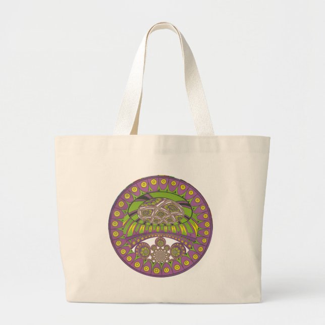 African Purple and Yellow Kaleidoscope Traditional Large Tote Bag (Front)