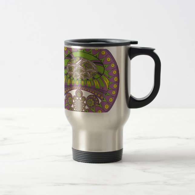 African Purple and Yellow Kaleidoscope Traditional Travel Mug (Right)