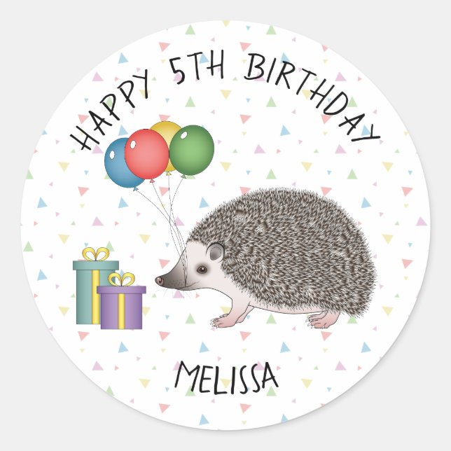 African Pygmy Hedgehog Animal - Happy Birthday Classic Round Sticker (Front)