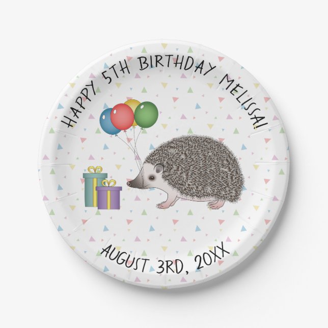 African Pygmy Hedgehog Animal - Happy Birthday Paper Plate (Front)