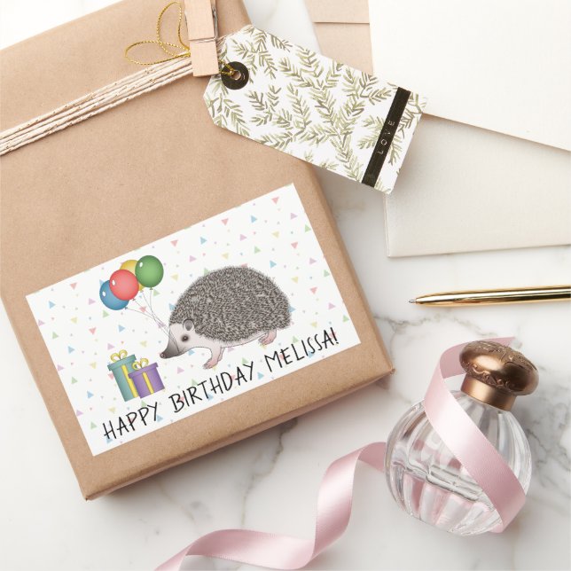 African Pygmy Hedgehog Animal - Happy Birthday Rectangular Sticker (Gifting)