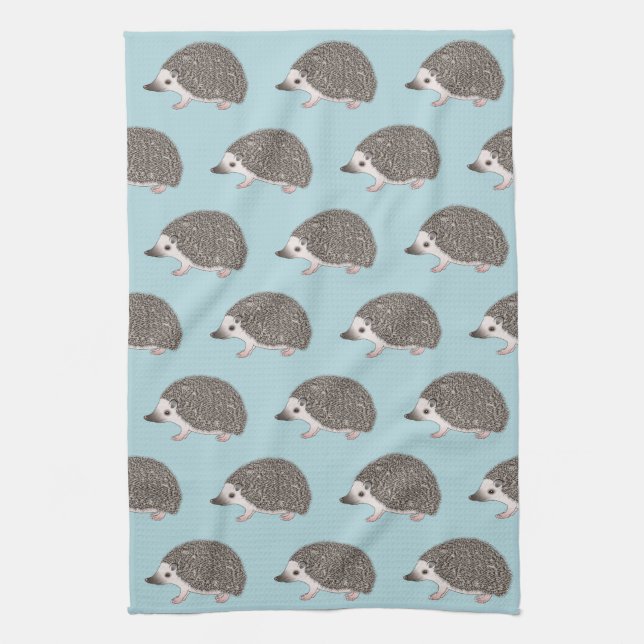 African Pygmy Hedgehog Cartoon Design Pattern Tea Towel (Vertical)