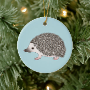 African Pygmy Hedgehog Cute Cartoon Illustration Ceramic Tree Decoration