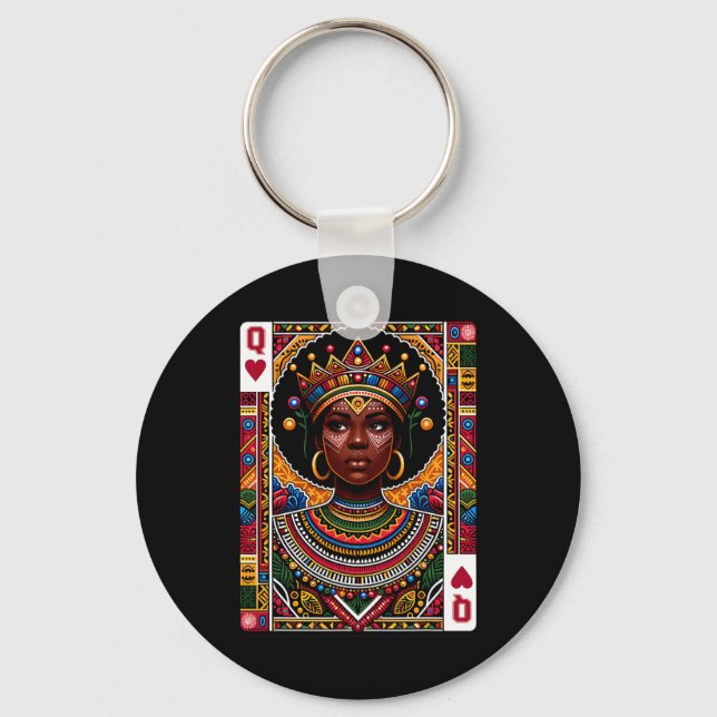 African Queen Card Melanin Black Pride Blm Junetee Key Ring (Front)