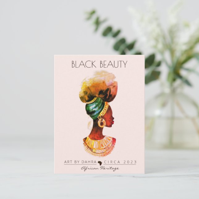 AFRICAN QUEEN GOLD NECKLACE BEAUTIFUL BLACK WOMAN POSTCARD (Standing Front)