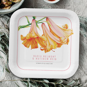 African Queen lily orange pink floral art wedding Paper Plate