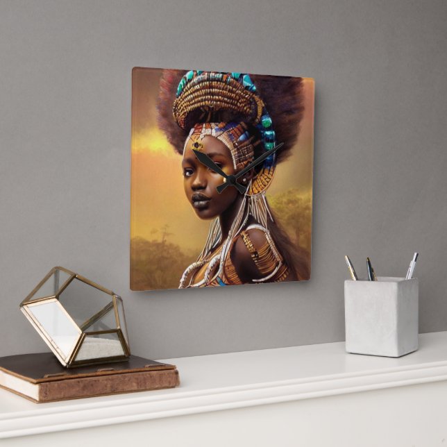 African Queen- Square Wall Clock (Office)