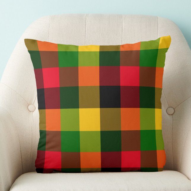  African Rasta Reggae Colours Plaid Pattern Design Cushion (Creator Uploaded)