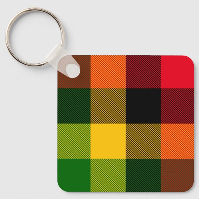  African Rasta Reggae Colours Plaid Pattern Design Key Ring (Front)