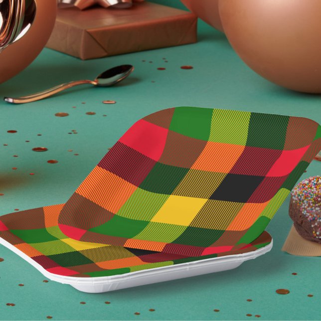  African Rasta Reggae Colours Plaid Pattern Design Paper Plate (Creator Uploaded)