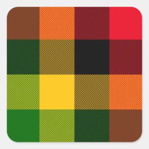  African Rasta Reggae Colours Plaid Pattern Design Square Sticker