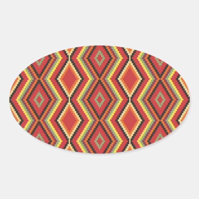 African Red Green Orange Yellow Ethnic Art Oval Sticker (Front)