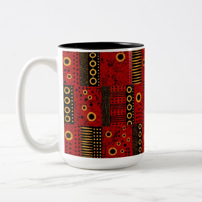 African Red Sunburst Tribal Patchwork Mug (Left)