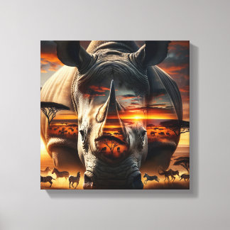 African Rhino Bushveld Sunset canvas Print