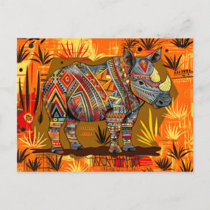 African rhino with tribal body painting holiday postcard