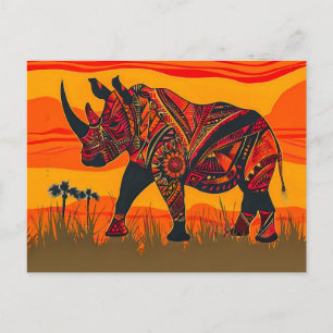 African rhino with tribal pattern design holiday postcard