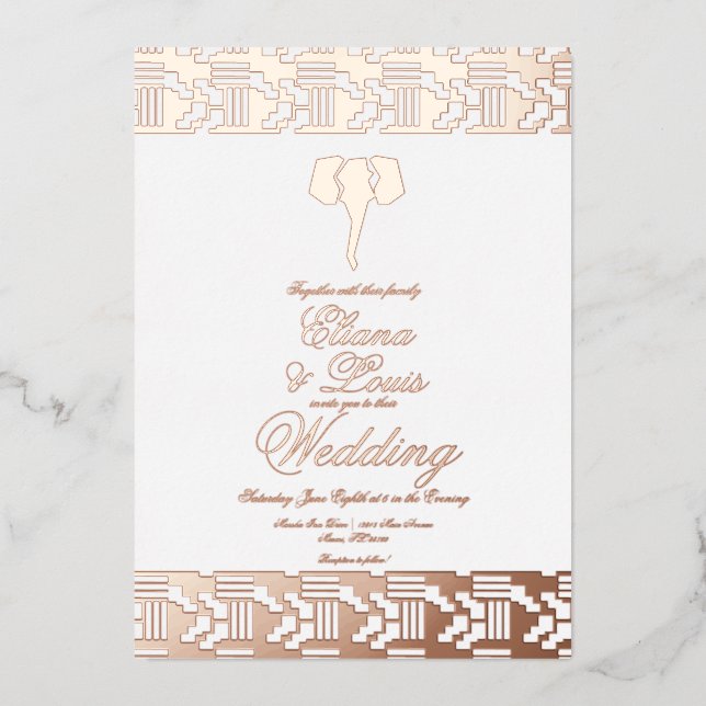 African Rose Gold Elephant Wedding Pressed   (Front)