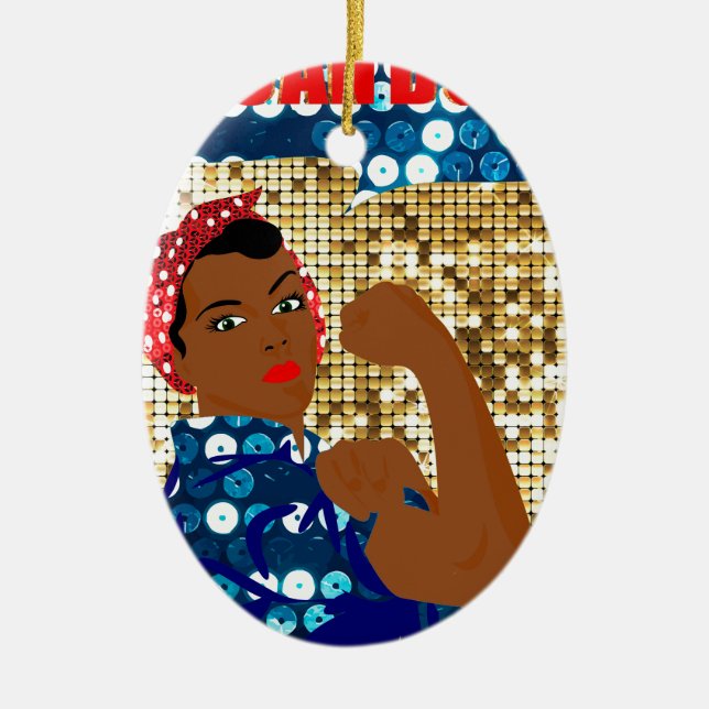 african rosie the riveter ceramic tree decoration (Front)