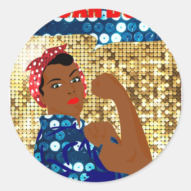 african rosie the riveter classic round sticker (Front)