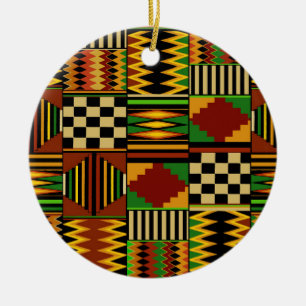 African Royal Kente Cloth Design Ceramic Tree Decoration