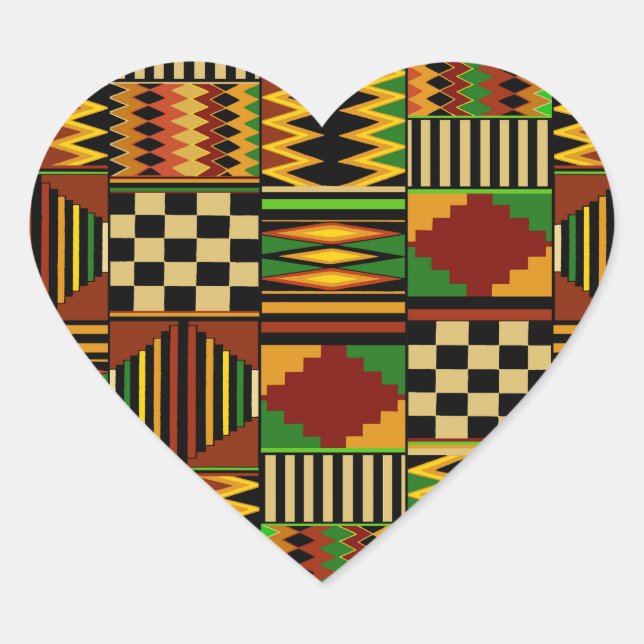 African Royal Kente Cloth Design Heart Sticker (Front)