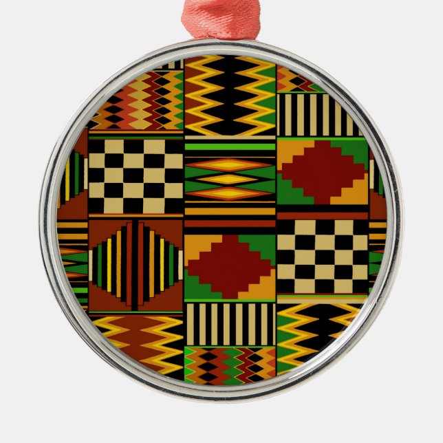 African Royal Kente Cloth Design Metal Tree Decoration (Front)