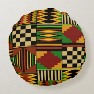 African Royal Kente Cloth Design Round Cushion