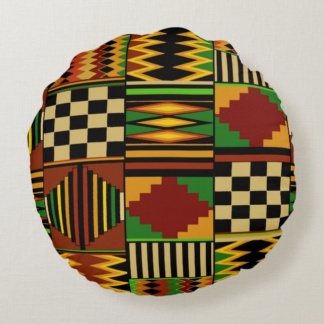 African Royal Kente Cloth Design Round Cushion (Back)