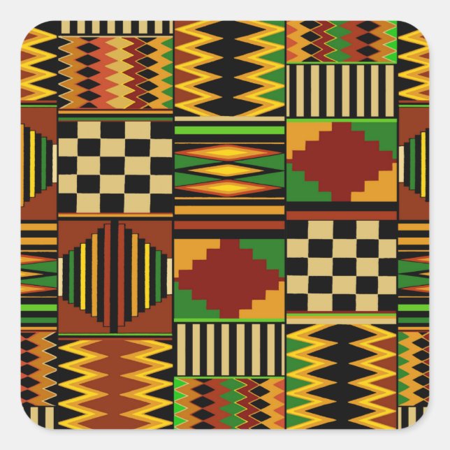 African Royal Kente Cloth Design Square Sticker (Front)