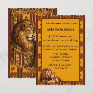 African Royal Lion Wedding - Luxury Geometric Invitation