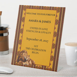 African Royal Lion Wedding - Luxury Geometric Pedestal Sign