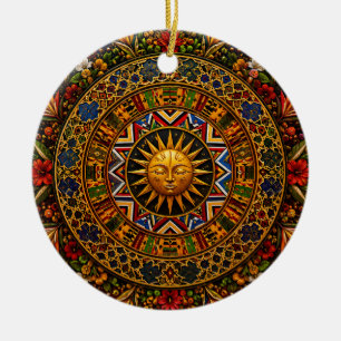 African Sacred Geometry Mandala — Kente Ndebele Ceramic Tree Decoration