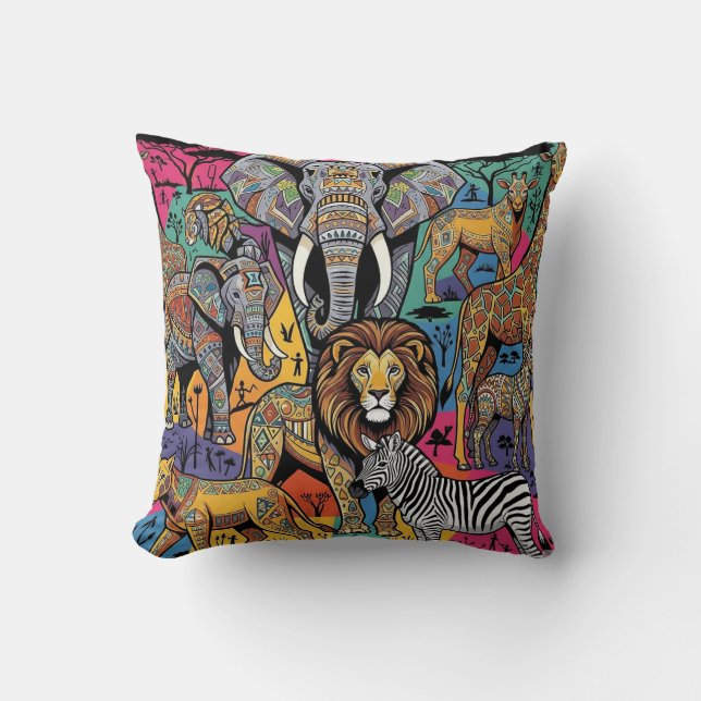 AFRICAN SAFARI ANIMALS CUSHION (Front)