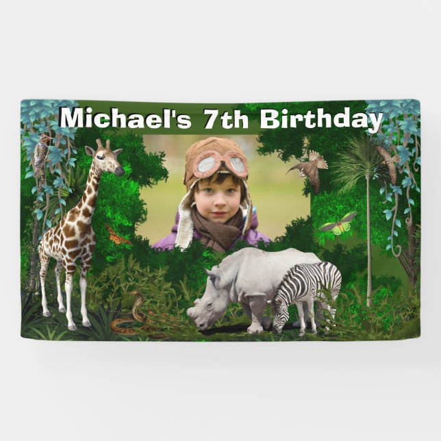 African safari animals woodland photo birthday banner (Horizontal)
