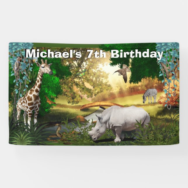 African safari animals woodland zoo birthday banner (Horizontal)