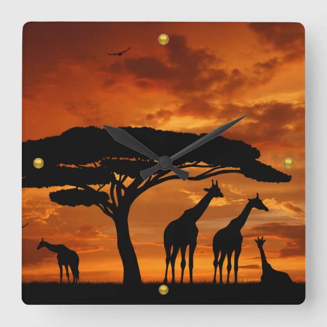 African Safari at Sunset Square Wall Clock (Front)