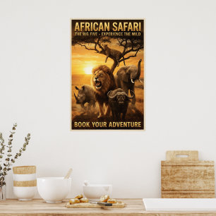 African Safari Big Five Wild Animals Poster