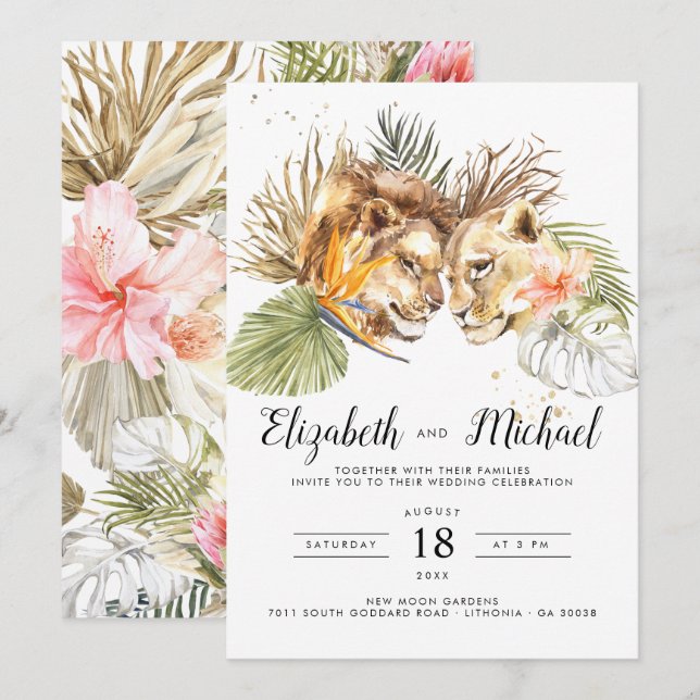 African Safari Boho Botanical Wedding Invitation (Front/Back)