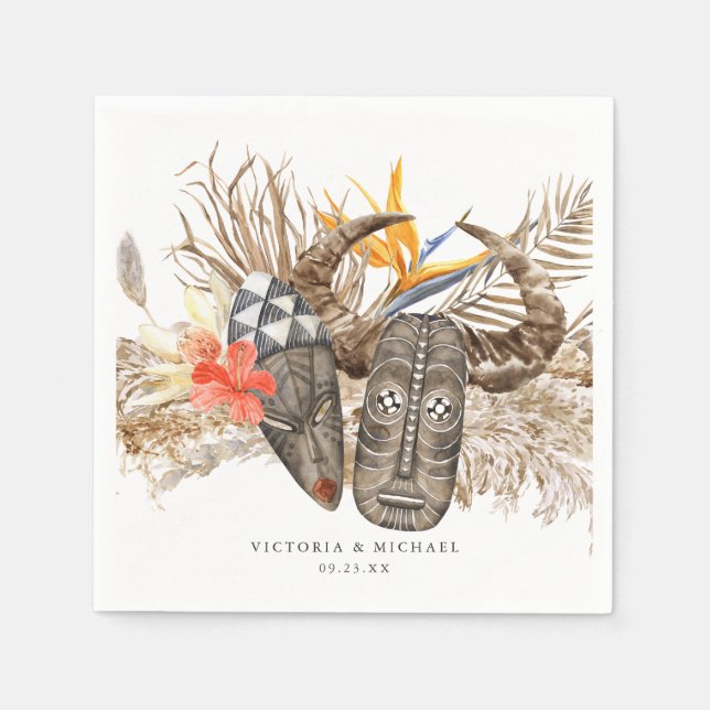 African Safari Boho Floral Monogram Napkin (Front)