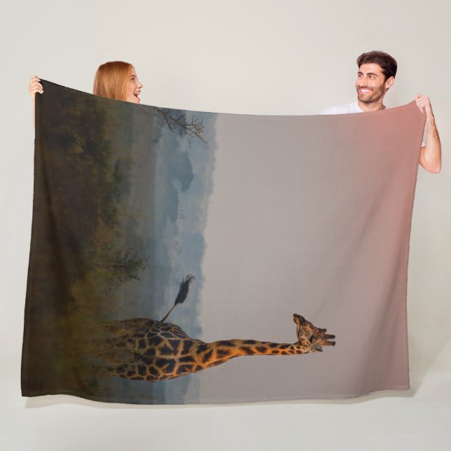 African Safari Colourful Sunrise with Animals Fleece Blanket (In Situ)