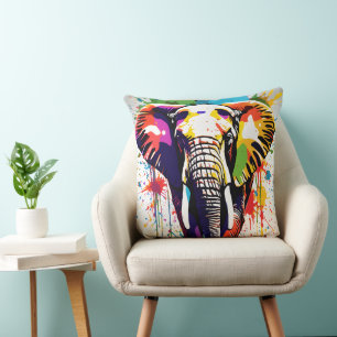 African Safari Elephant Rainbow Design Cushion