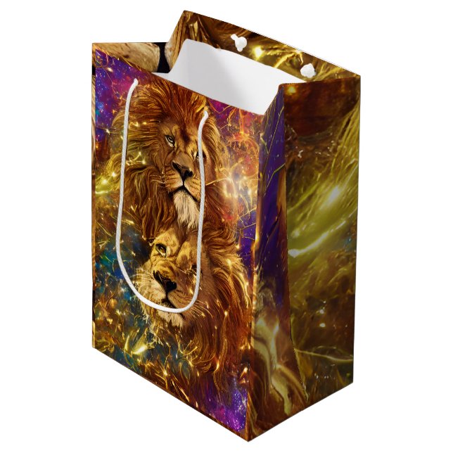 African Safari Fantasy Lions Medium Gift Bag (Front Angled)
