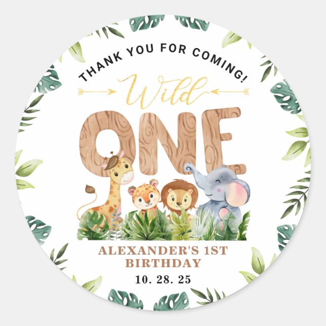 African Safari Forest Wild One Thank You  Classic Round Sticker (Front)